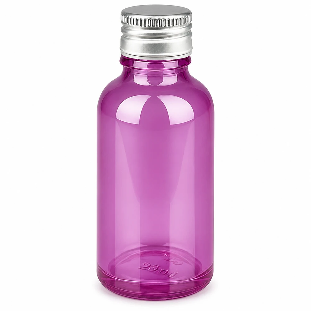 Flacon 30ml bouchon à vis 11mm alu-argent standard PurpleLine.UT18/30 Bouteille compacte en verre violet de 30 ml avec filetage standard de 11 mm
