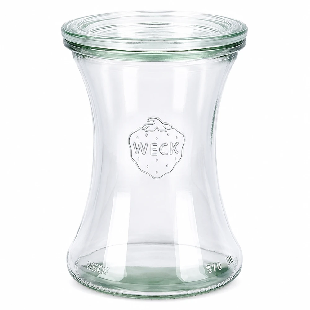 Barattolo da 370 ml con coperchio in vetro WECK RR80 Barattolo per salumi WECK 370ml con coperchio in vetro RR80 barattolo vuoto per conserve trasparente con logo WECK