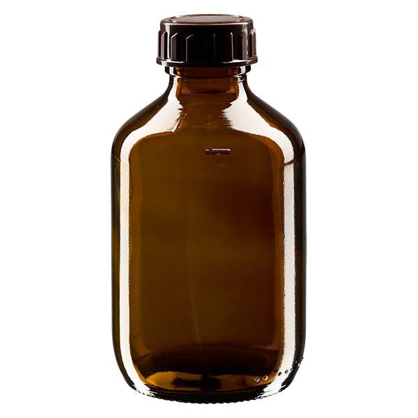 Bottiglia per medicinali da 200ml marrone, con tappo marrone ApoGlas Bottiglia per medicinali da 200ml marrone, con tappo marrone ApoGlas