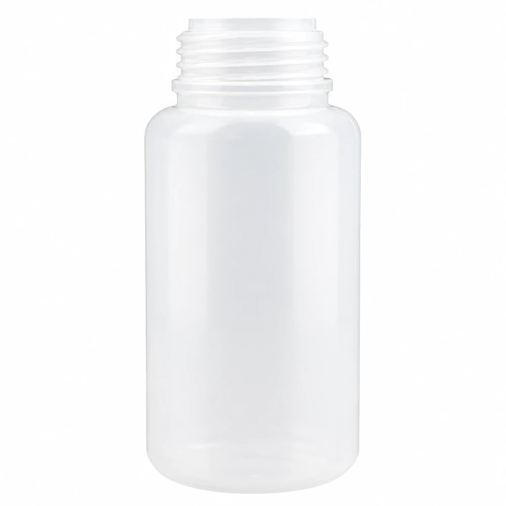 Transparente HDPE Laborflasche 1 Liter mit breiter Öffnung und Schraubgewinde ohne Deckel