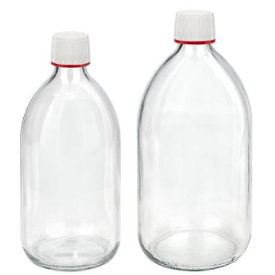 Klarglas Euro-Medizinflaschen mit weiss/rotem OV