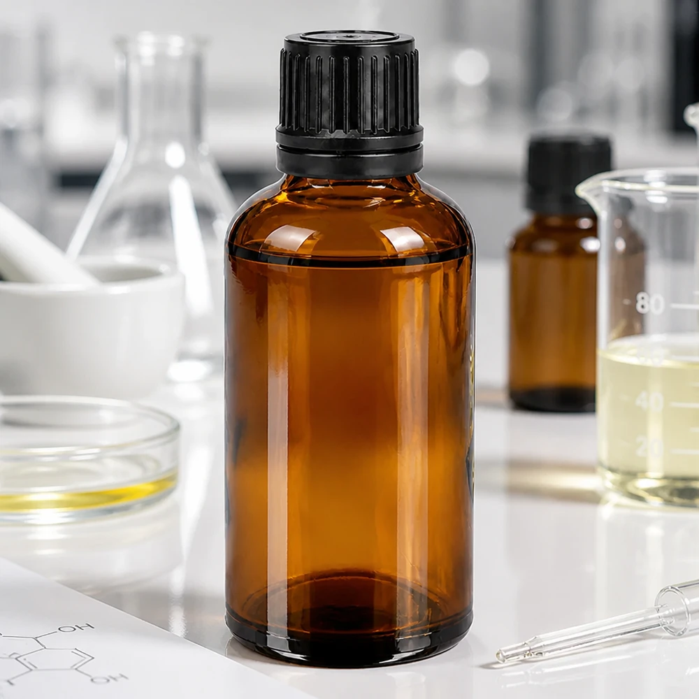 50ml Flasche 11mm Schraubverschluss schwarz Originalitätsverschluss BrownLine UT18/50 Elegante 50ml Designerflasche aus braunem Glas mit mattem Verschluss für Premium-Kosmetiklinien