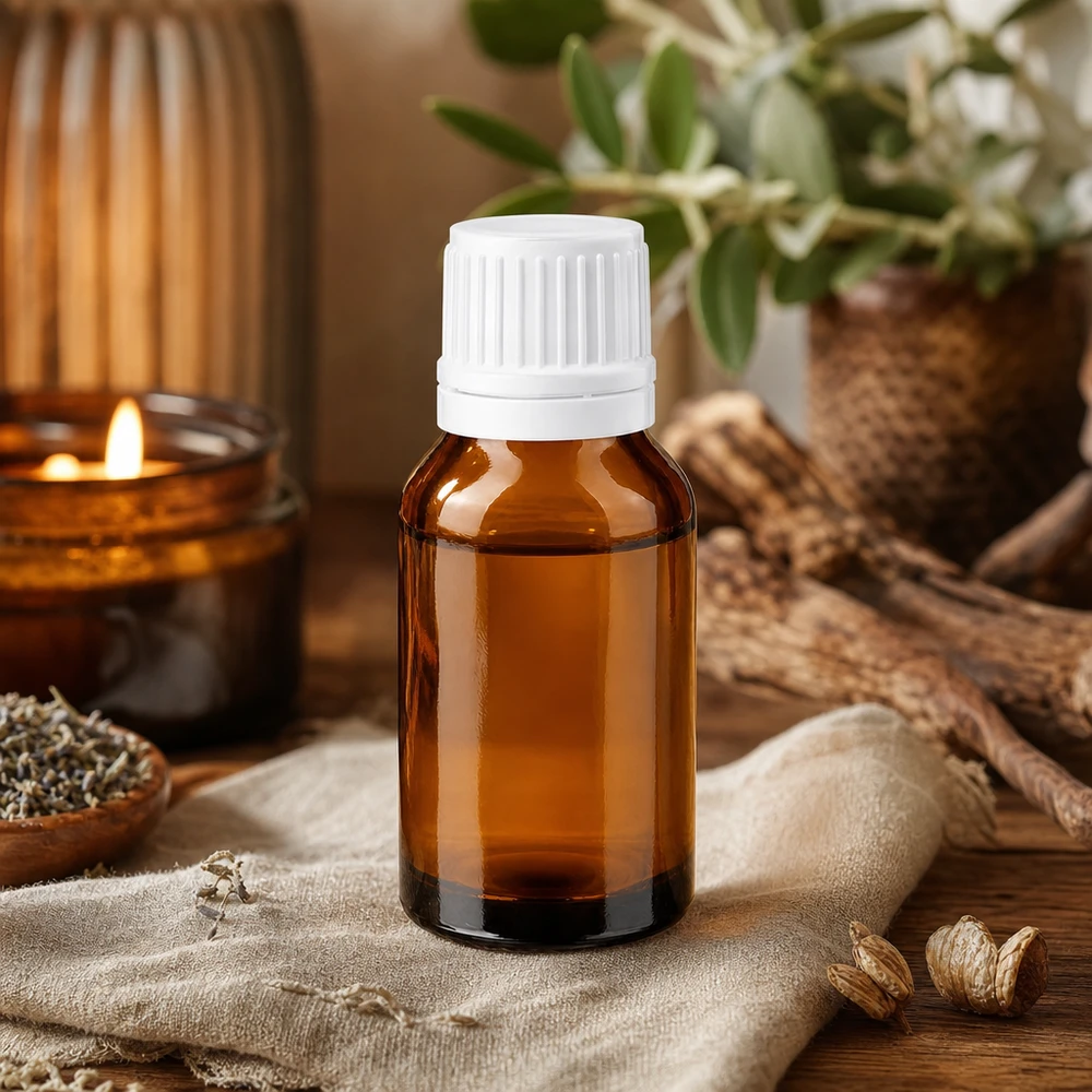Flacon de pharmacie brun 30ml bouchon à vis blanc bouchon inviolabilité Petit flacon de pharmacie marron de 30 ml avec bouchon de sécurité blanc sur tissu en lin