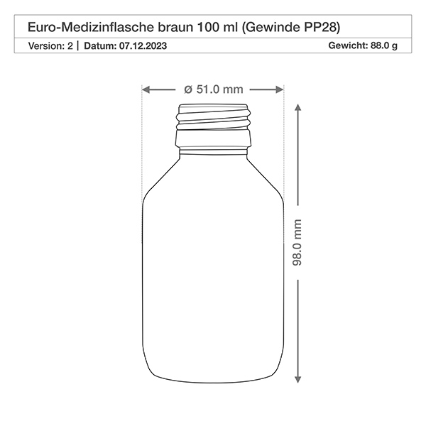 Flacone per medicinali da 100 ml marrone, con atomizzatore a pompa bianco ApoGlas Bottiglia da 100 ml in vetro ambrato di forma rotonda con filettatura PP28 per la conservazione sicura dei farmaci