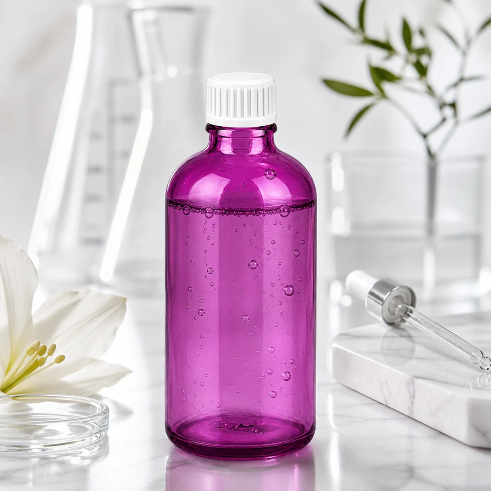100ml (Globuli)Flasche 3mm Giessring weiß Standard PurpleLine. UT18/100 Kompakte 100ml Purple Glasflasche mit ergonomischem Design für den täglichen Gebrauch