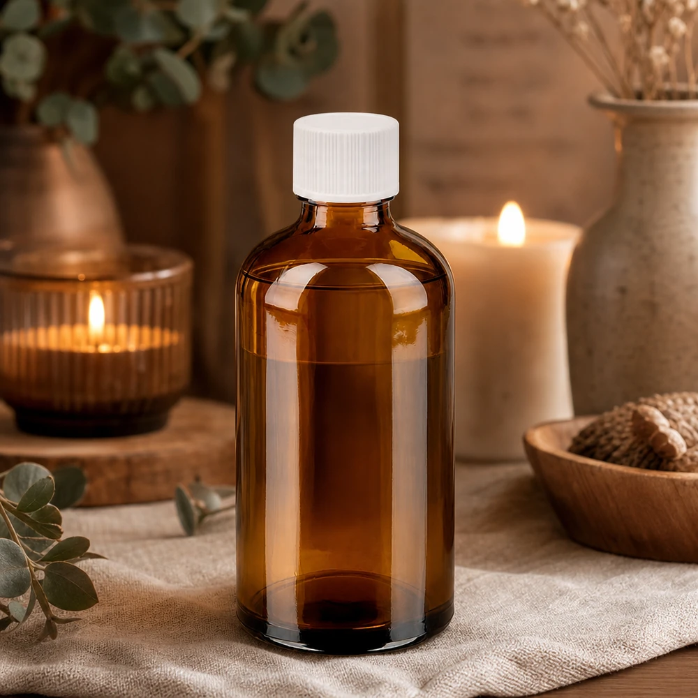 Flacone in vetro ambrato da 100 ml, protetto dalla luce, con tappo sicuro per liquidi sensibili