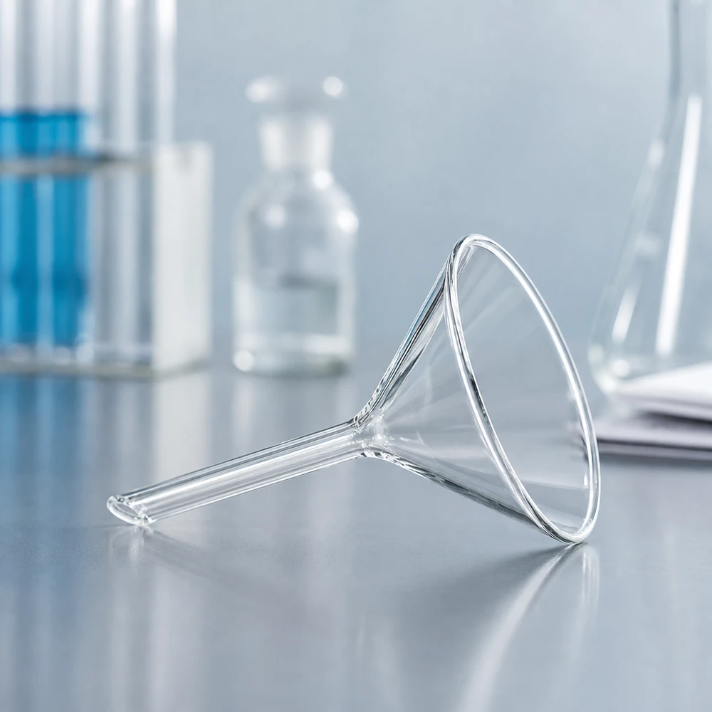 Entonnoir Ø 60mm - verre sodocalcique - angle 60° Entonnoir de laboratoire transparent en verre sodo-calcique robuste avec un design compact pour une manipulation facile