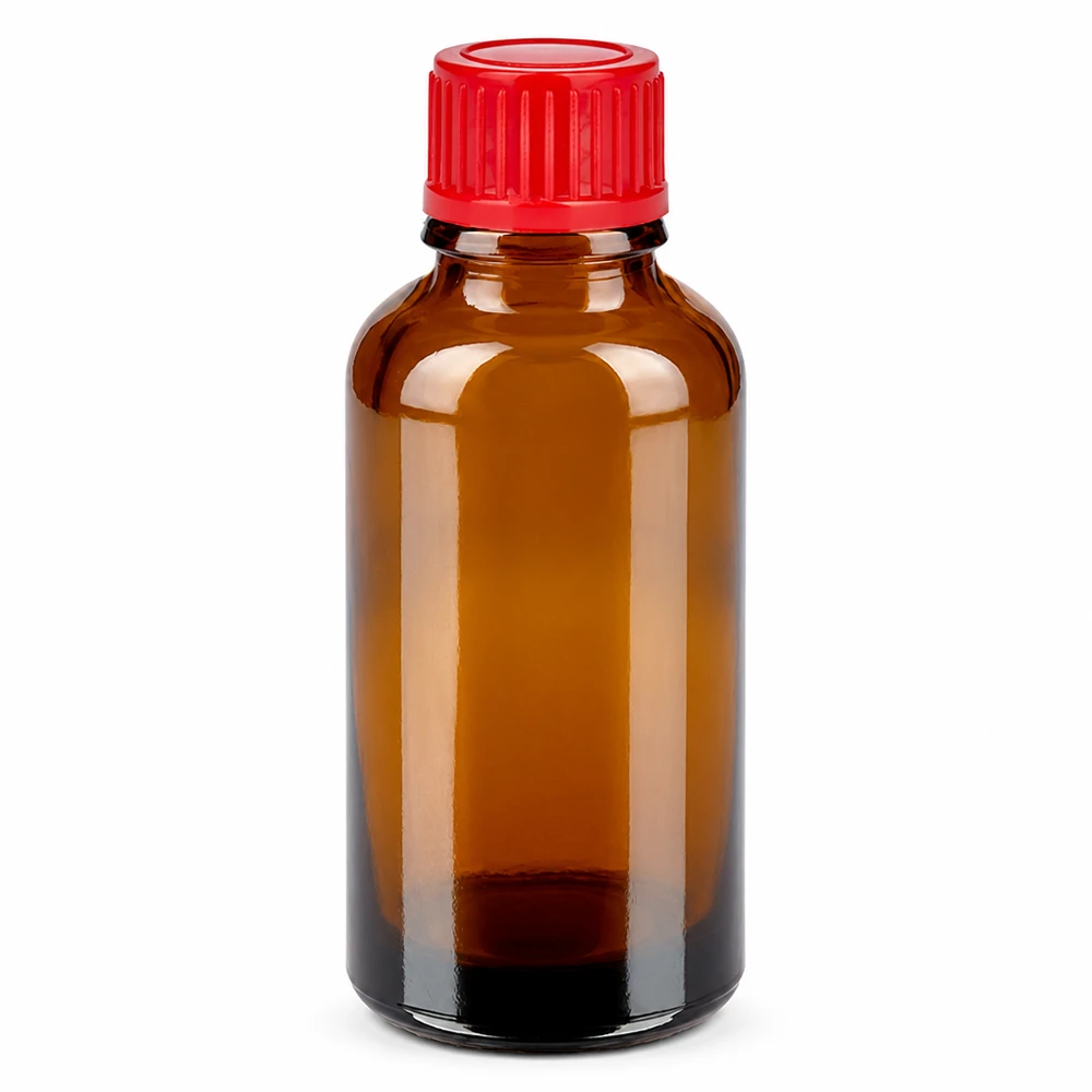 30ml Flasche 11mm Schraubverschluss rot Standard BrownLine UT18/30 Hochwertige 30ml Glasflasche in Braun mit rotem Verschluss für sichere Aufbewahrung