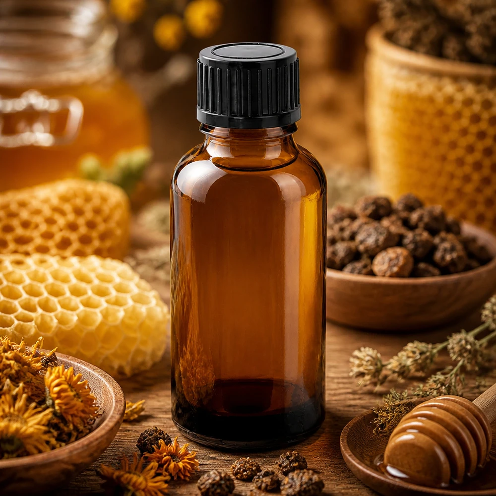 Pratico flacone in vetro da 30 ml con collo stretto da 11 mm per un rilascio controllato dei principi attivi.