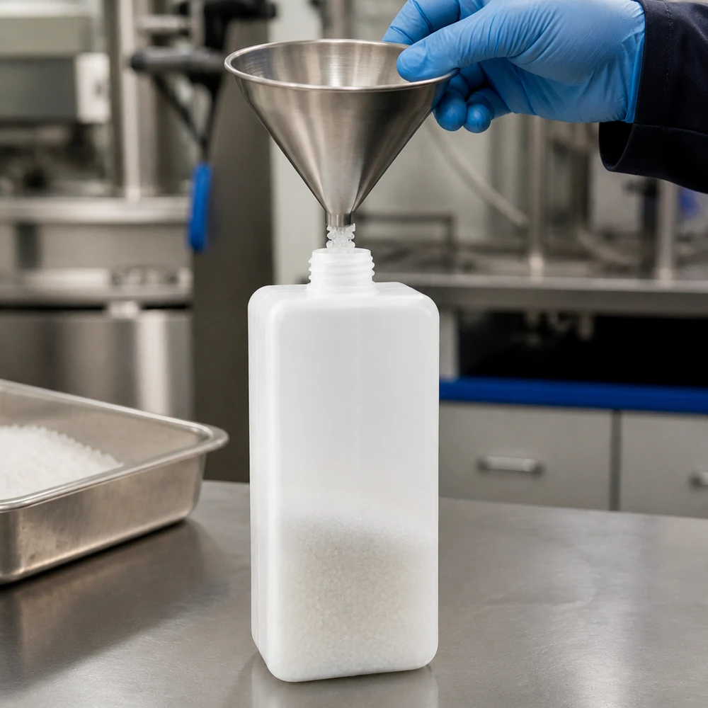 Flacon à produits chimiques 1000 ml à col étroit, PEHD couleur naturelle, GL 32 Flacon pour produits chimiques de 1 000 ml en PE-HD à col étroit GL 32, adapté aux produits en vrac cristallins et aux solides