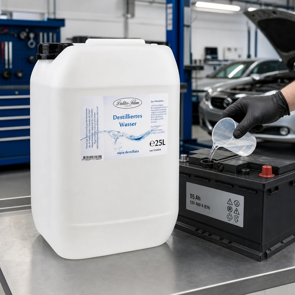 Doktor-Klaus 25 litri di acqua distillata vengono utilizzati nelle officine automobilistiche per la cura delle batterie e la manutenzione dei veicoli.