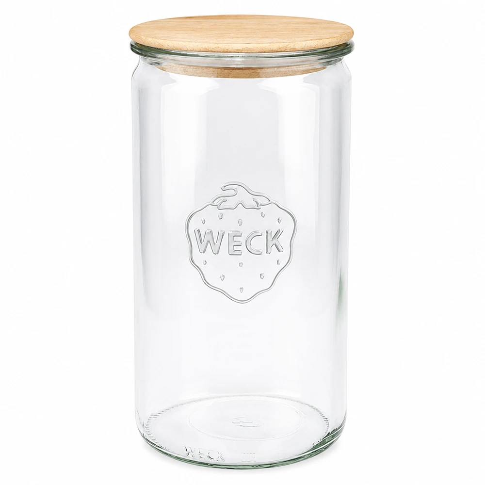 1590ml Zylinderglas WECK RR100 mit Holzdeckel WECK Zylinderglas 1590ml mit Holzdeckel RR100 Einmachglas Vorratsglas transparent leer