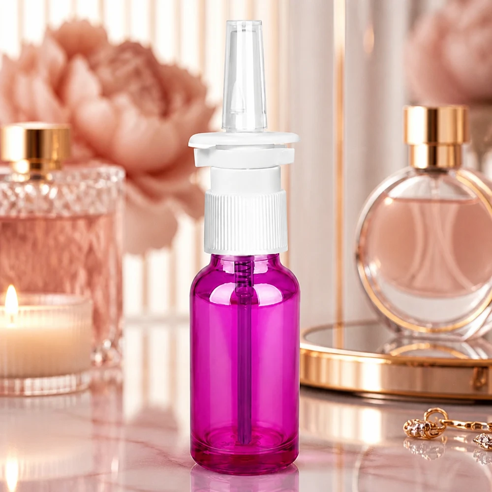 20ml Nasensprayflasche weiß/transparent Standard PurpleLine. UT18/20 Handliche 20ml violette Nasensprayflasche mit feinem Sprühnebel für optimale Anwendung