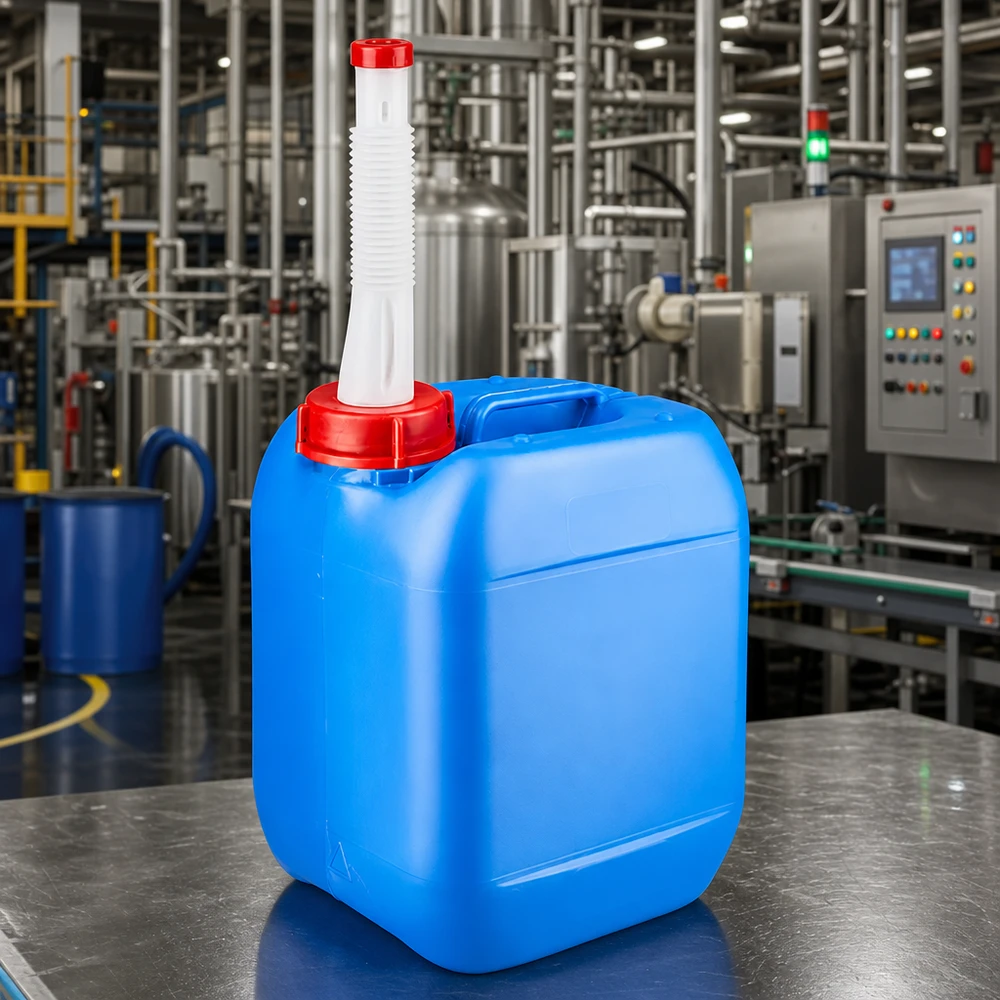 Bidon 5 litres bleu avec tube de vidange Flex Bidon en PEHD de 5 litres, bleu, avec bec verseur flexible, destiné à un usage industriel