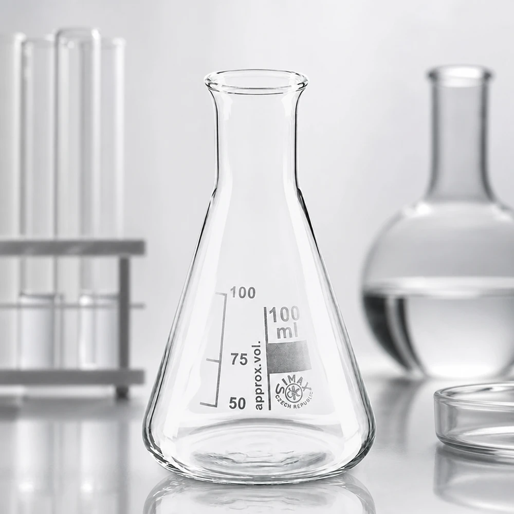 Beuta graduata da 100 ml con base stabile e beccuccio stretto per una manipolazione sicura