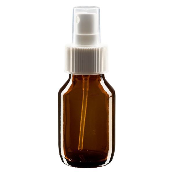Flacone per medicinali da 50 ml marrone, con nebulizzatore a pompa bianco ApoGlas Flacone per medicinali da 50 ml marrone, con nebulizzatore a pompa bianco ApoGlas