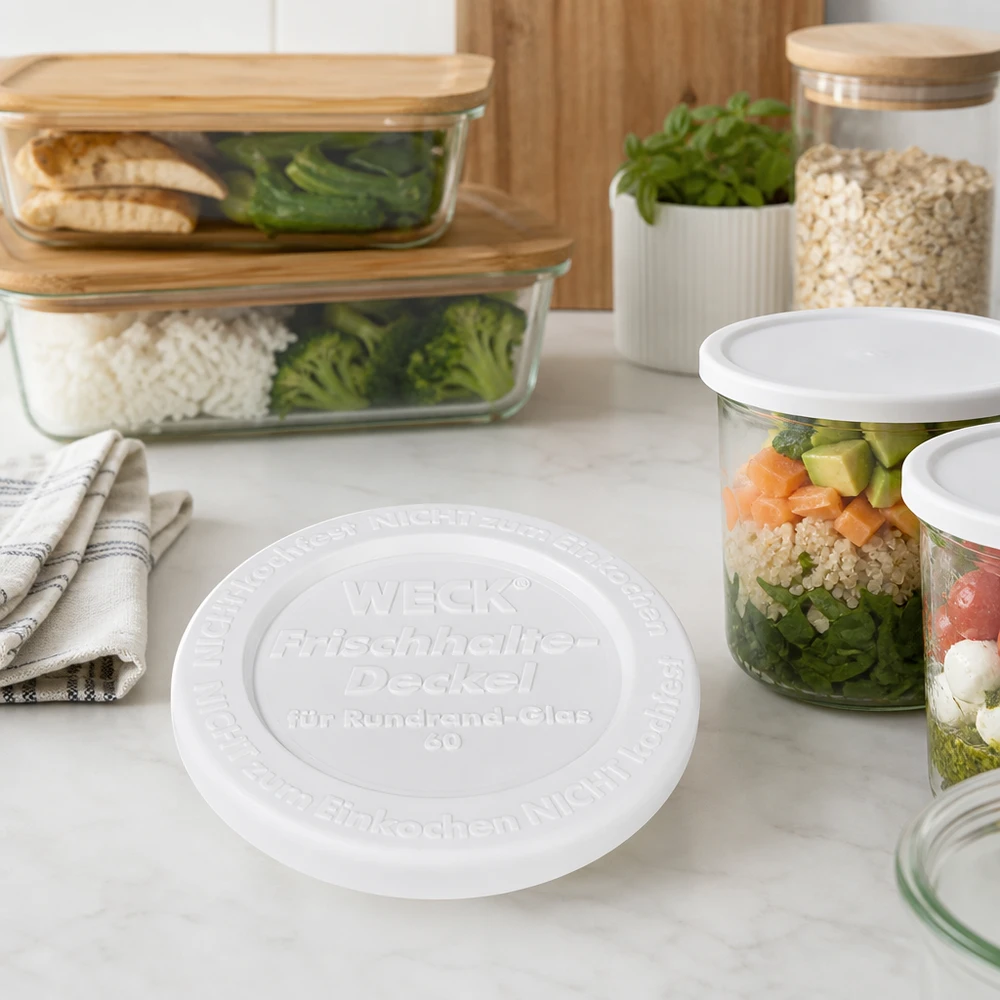 WECK Frischhaltedeckel RR60 WECK Frischhaltedeckel RR60 Meal Prep Salat im Glas gesunde Mahlzeiten vorbereiten Schichtglas Gemüse