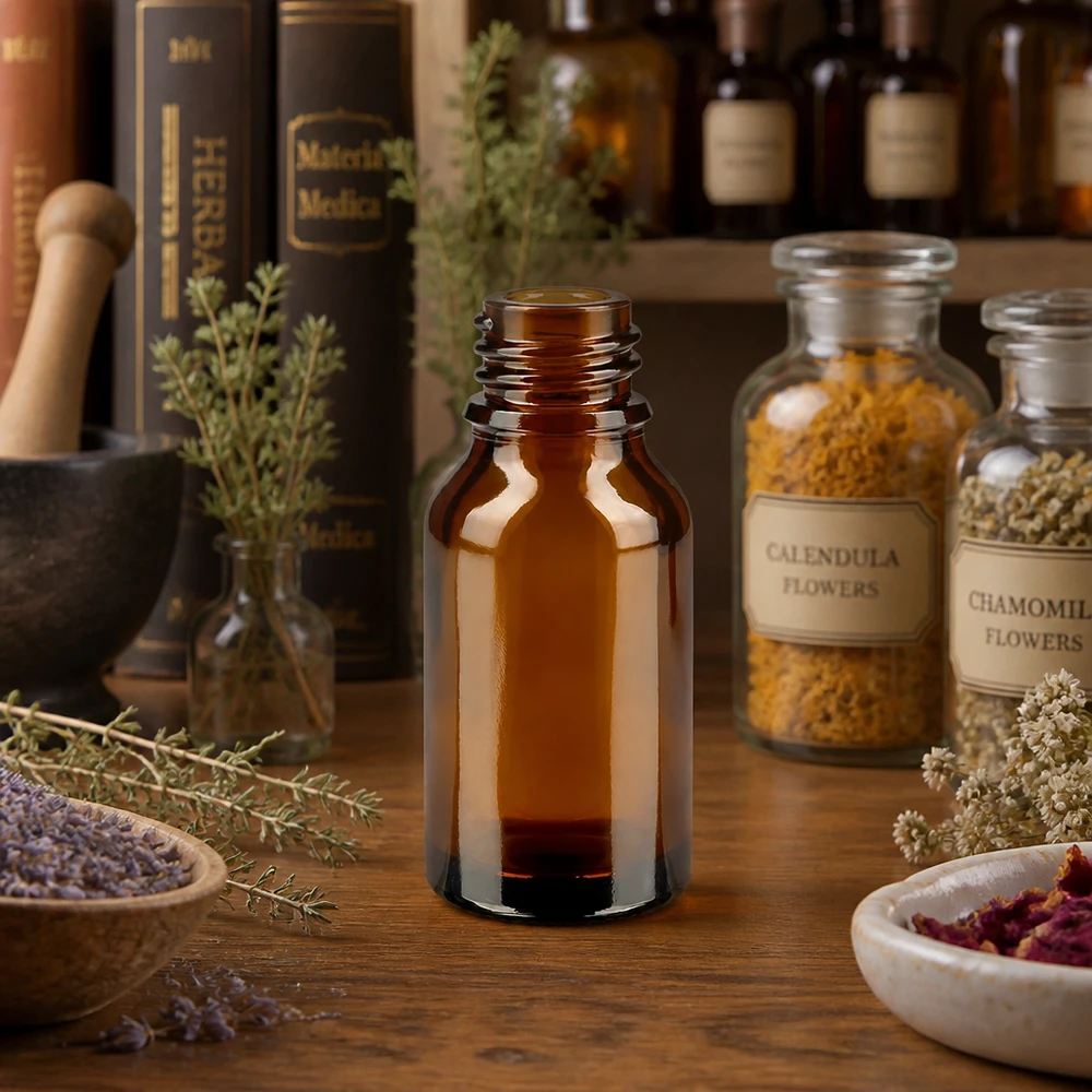 Tropfflasche 30 ml DIN 18 Braunglas HOHE FORM Braune hohe Apothekenflasche 30ml - traditionelle Pharmazie-Optik für authentische Kräuterpräparate