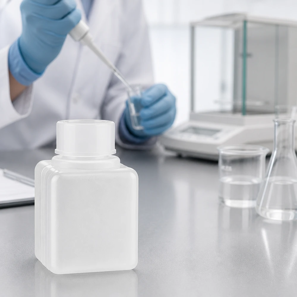 Mini-flacon de 20 ml en PE-HD, à col étroit, de couleur naturelle, résistant aux produits chimiques, pour le stockage précis d'échantillons de laboratoire