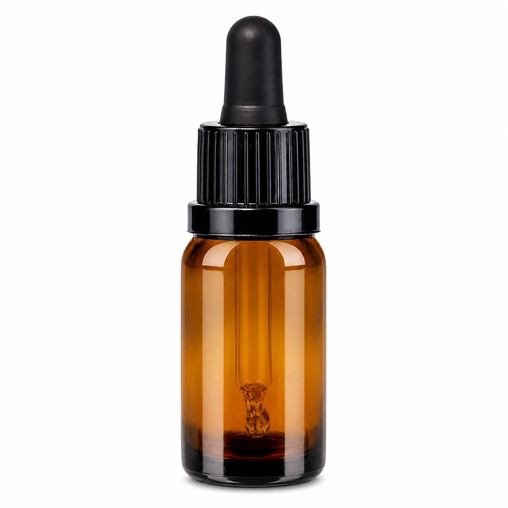 Flacone a pipetta da 10 ml marrone con tappo contagocce nero per oli essenziali e sieri
