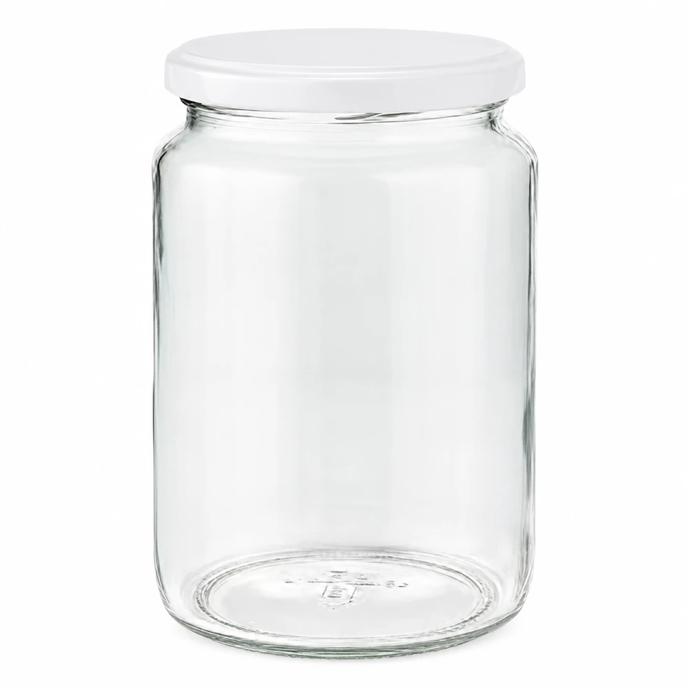 Barattolo rotondo da 795 ml con coperchio BasicSeal bianco UNiTWIST - vaso da conserva vuoto in vetro trasparente per la conservazione