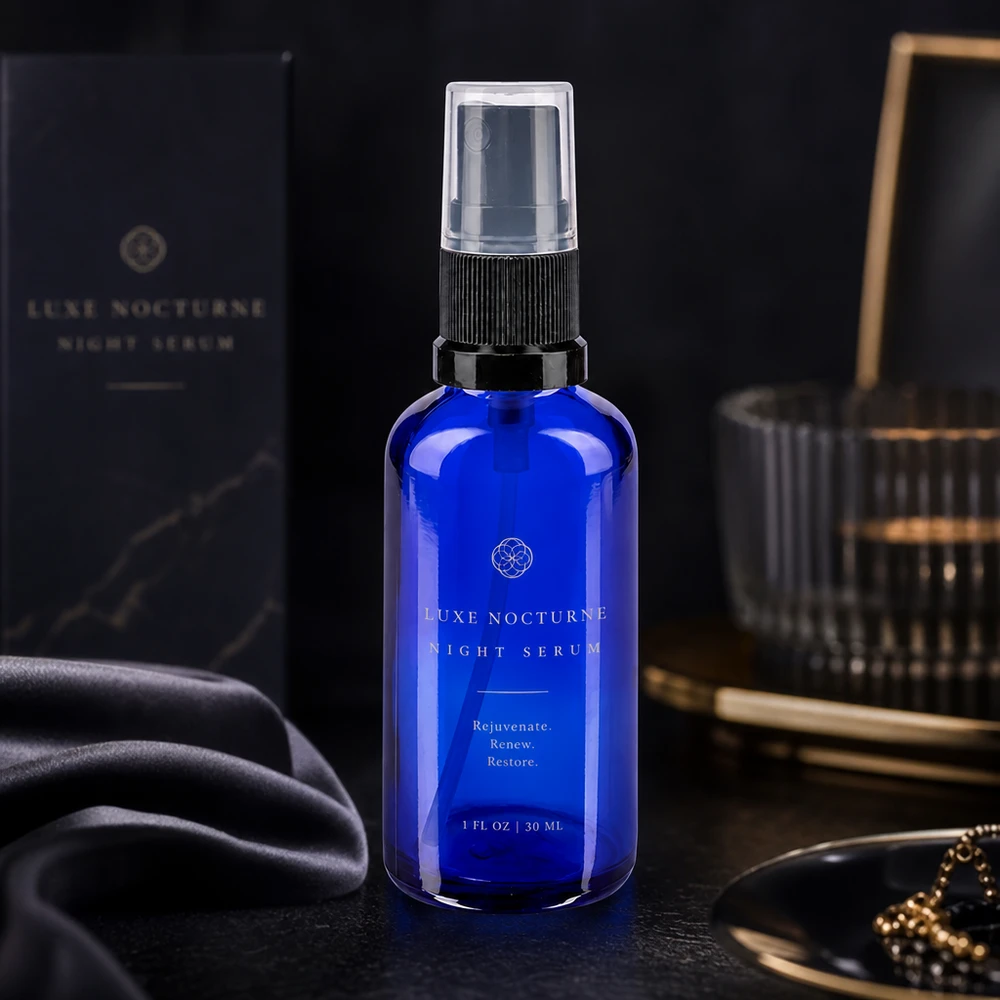 Apothekenflasche blau 50ml Sprayaufsatz schwarz Schlanke kobaltblaue Glasflasche 30ml mit Feinsprüher für Hautpflege Serum