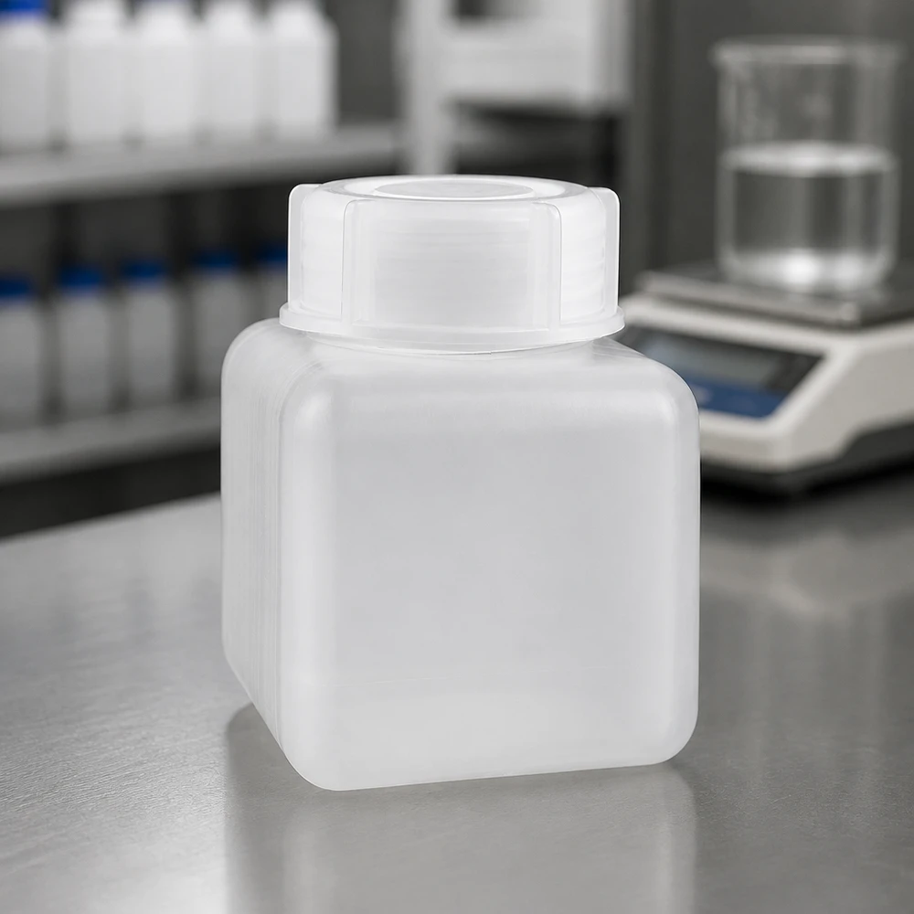 Bouteille à col large de 500 ml en PE-HD naturel, dotée d'une grande ouverture facilitant le nettoyage et le remplissage