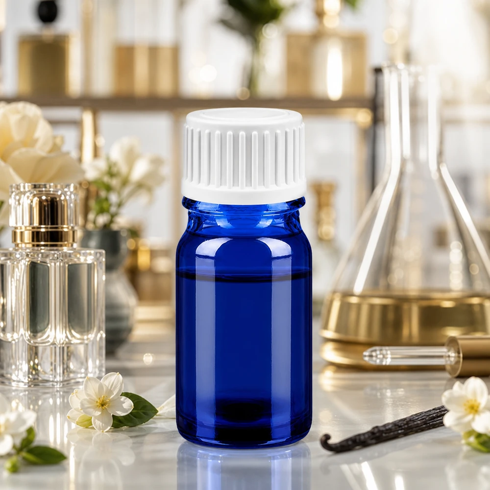 Flacone contagocce di qualità da laboratorio da 5 ml in vetro blu cobalto con tappo a vite bianco stretto