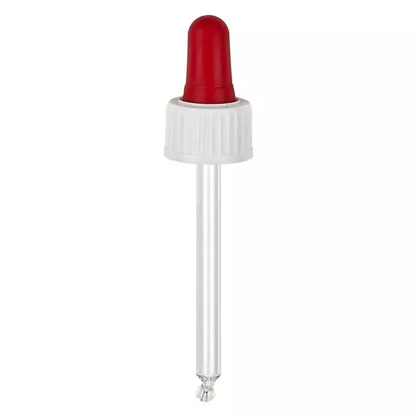 Glas-Tropfpipette weiß/rot 18mm PL66 Standard