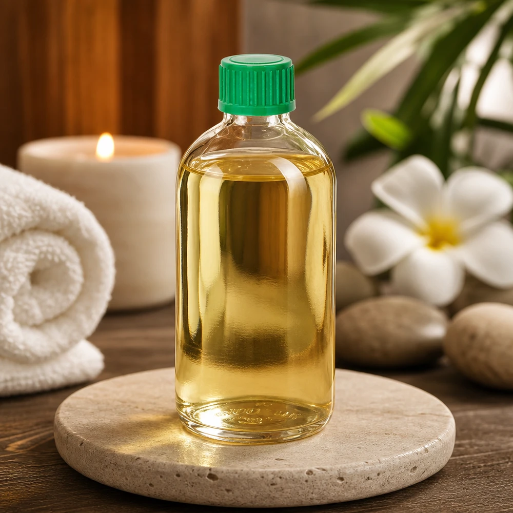 Flacone contagocce da 100 ml 0,8 mm verde STD ClearLine UT18/100 Flacone contagocce ClearLine UT18 da 100 ml con tappo verde su una pietra naturale accanto ad accessori per il benessere