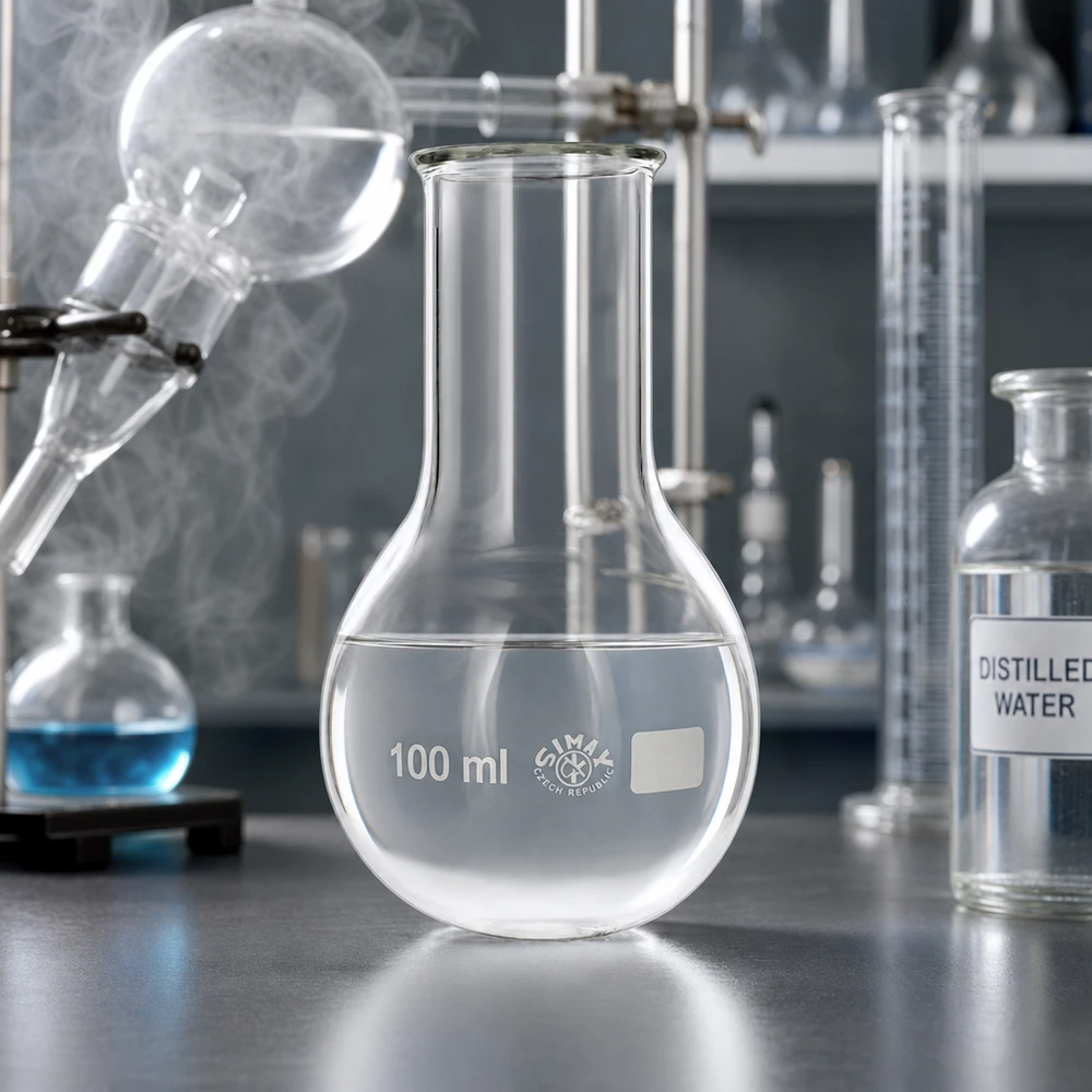 Pallone da 100 ml a fondo tondo con superficie liscia in vetro per una pulizia e sterilizzazione ottimali