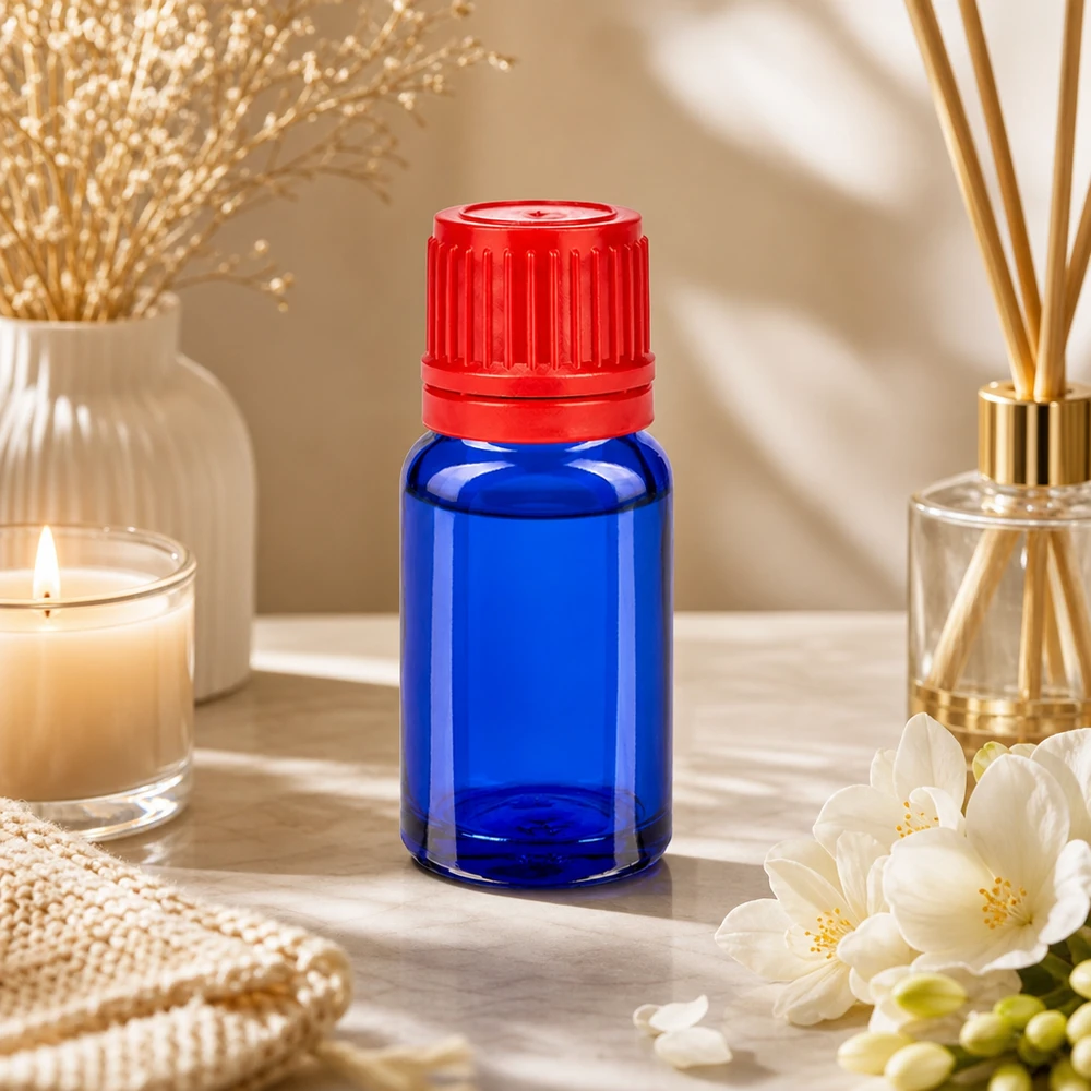 Flacone da 10ml 11mm SV rosso OV BlueLine UT18/10 Flacone da 10 ml in vetro blu con protezione UV e tappo rosso per sostanze sensibili alla luce