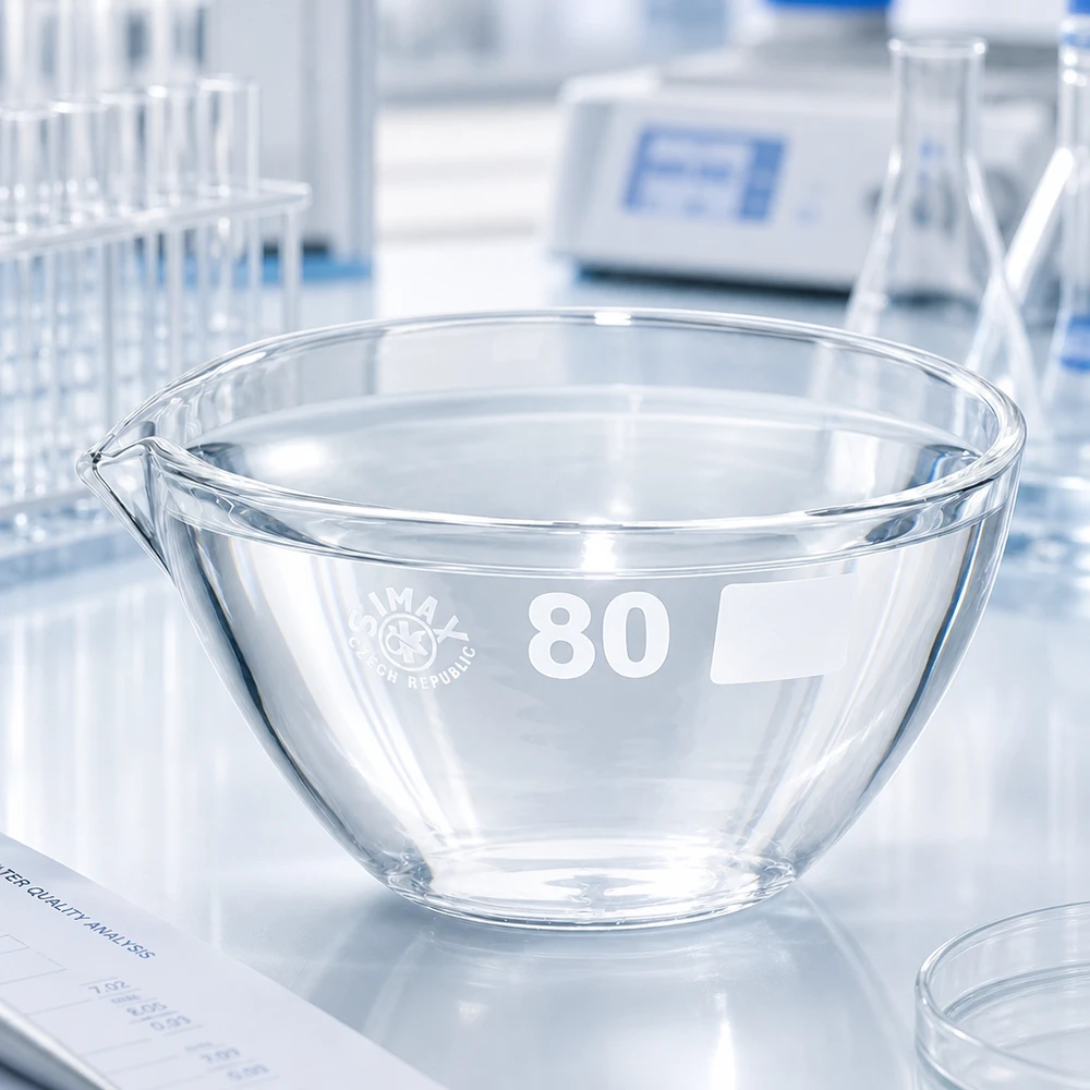 Piatto di evaporazione in borosilicato resistente agli agenti chimici da 90 ml con beccuccio per esperimenti di laboratorio