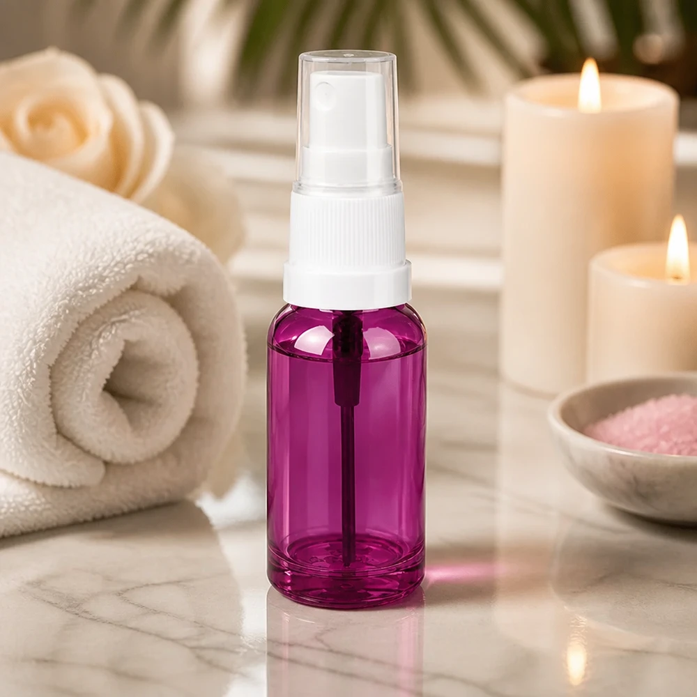 20ml Sprayflasche weiss/transparent Standard PurpleLine UT18/20 20ml Sprayflasche in durchscheinendem Purpur mit hochwertigem Zerstäuber für Toner und Seren