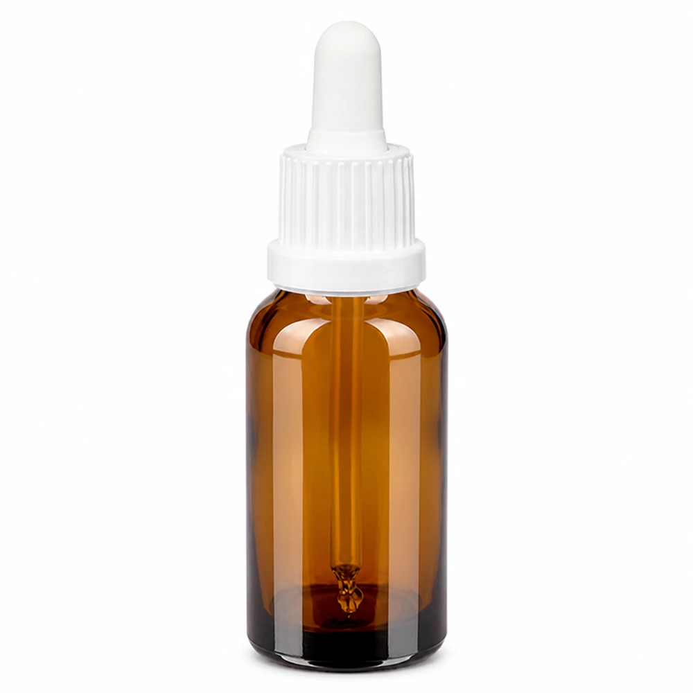 Bottiglia a pipetta compatta 20ml BrownLine - vetro ambrato con contagocce bianco