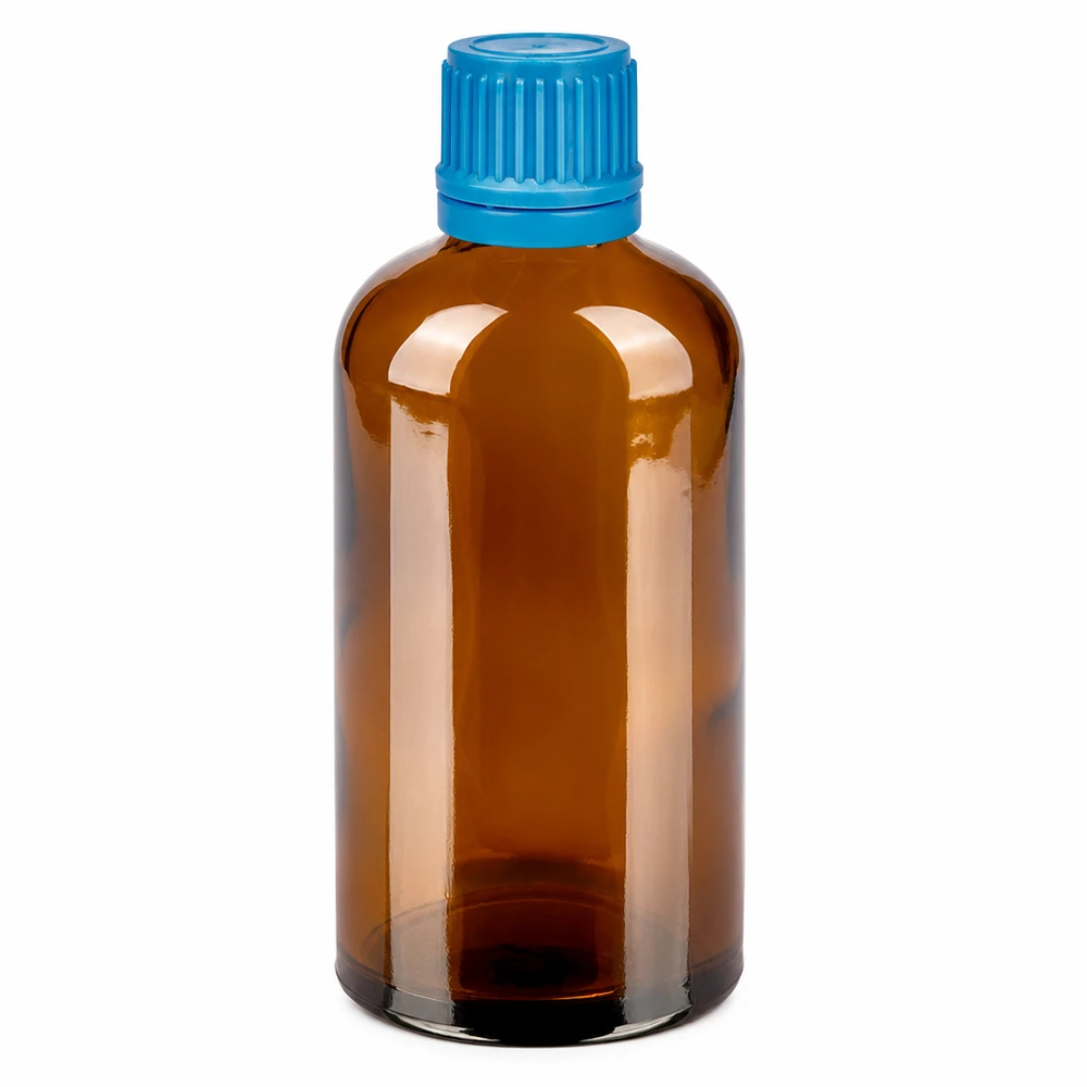 100ml Flasche 11mm Schraubverschluss blau Originalitätsverschluss BrownLine UT18/100 Kompakte braune 100ml Flasche mit 11mm Gewinde perfekt für Tropfen und Tinkturen