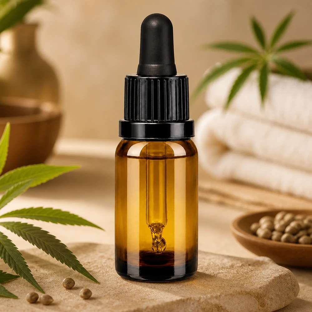Flacone con pipetta da 10 ml BrownLine con tappo OV nero per aromaterapia professionale e cosmesi naturale