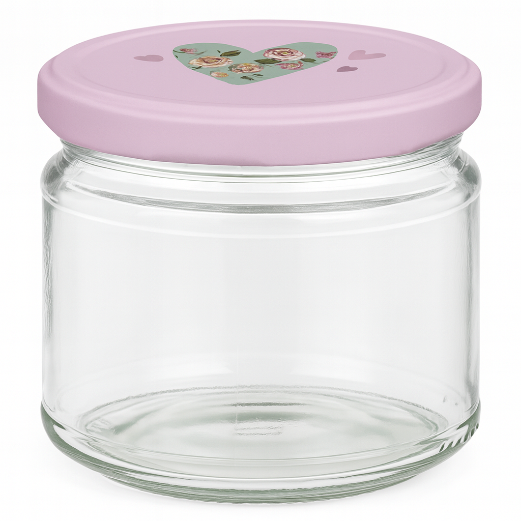 Barattolo rotondo da 330 ml + coperchio BasicSeal cuore rosa UNiTWIST