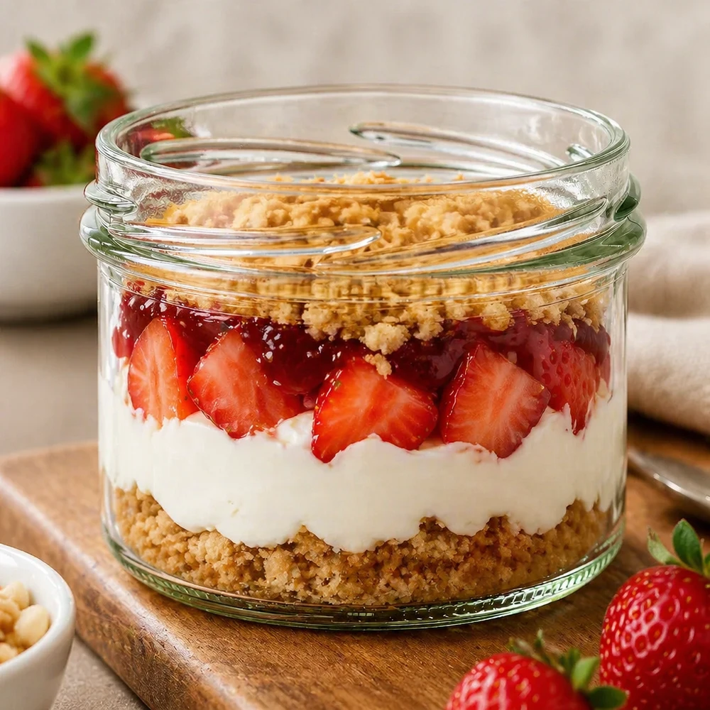 UNiTWIST Sturz225 Sturzglas 225ml TO82 mit Erdbeer-Dessert Schichtdessert Joghurt Keksboden im Glas