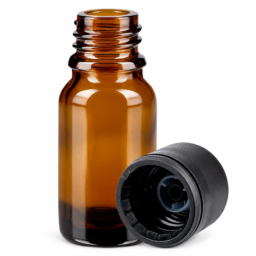 Bottiglia da 10ml 6mm SV nero STD BrownLine UT18/10 Flacone in vetro ambrato da 10 ml con tappo a vite per oli per aromaterapia e profumeria