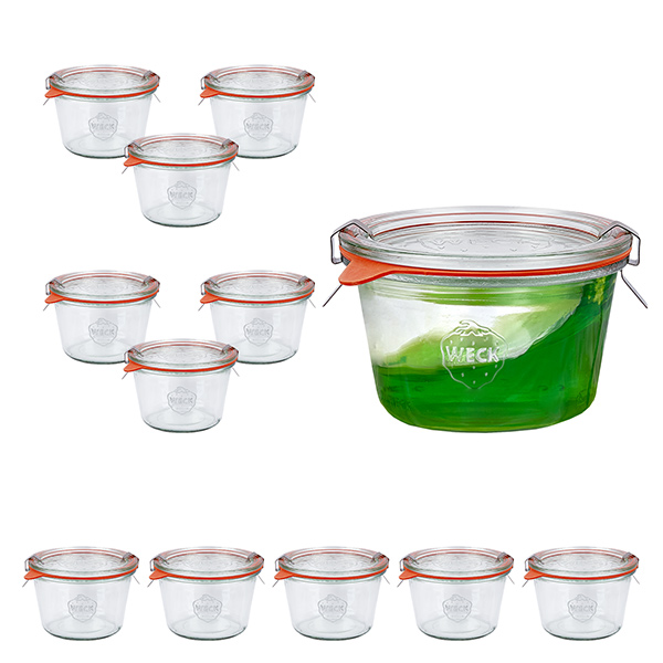 Set di 12 bicchieri Weck da 370 ml con 12 coperchi in vetro, 1 Set di 12 bicchieri Weck da 370 ml con 12 coperchi in vetro, 1