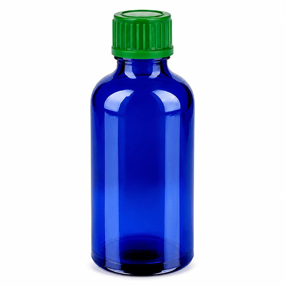 Flacon de 50ml 11mm SV vert STD BlueLine UT18/50 Flacon de 50ml bleu avec bouchon de sécurité vert pour préparations liquides