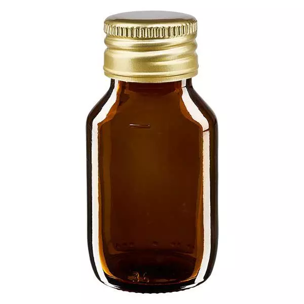 Bouteille médicale de 50ml brune avec bouchon en aluminium or Bouteille médicale de 50ml brune avec bouchon en aluminium or