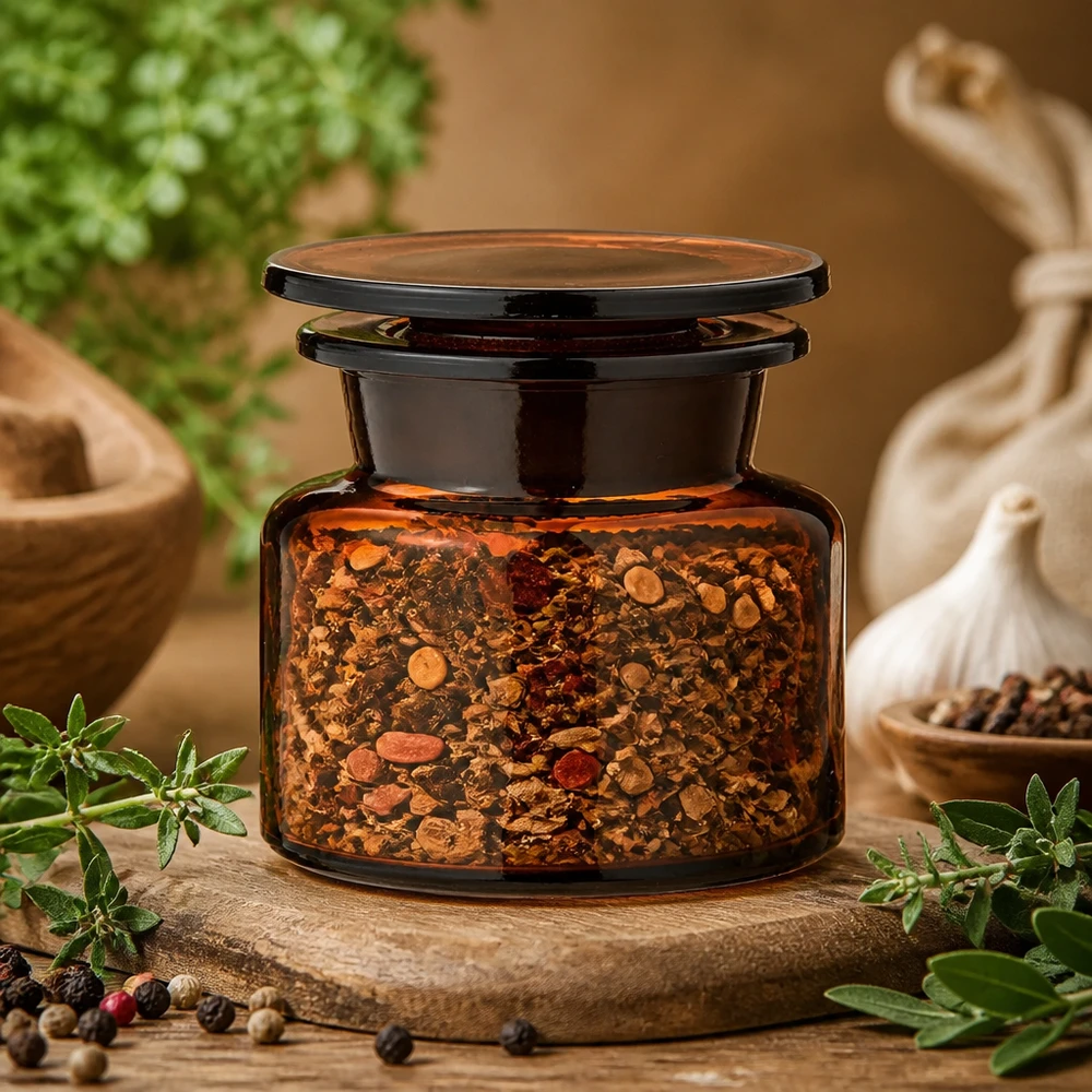 Idea barattolo per spezie: bottiglia da speziale 50 ml in vetro ambrato a collo largo Flacone di conservazione in vetro ambrato a collo largo da 50 ml, che preserva gli aromi, per miscele di spezie essiccate
