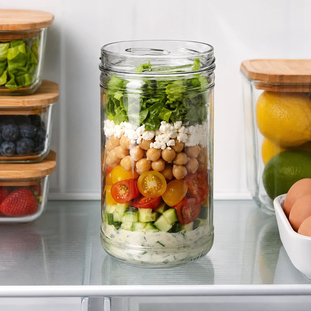 UNiTWIST Sturzglas 1053ml TO100 als Meal Prep Glas mit Schichtsalat Kichererbsen Feta Tomaten im Kühlschrank