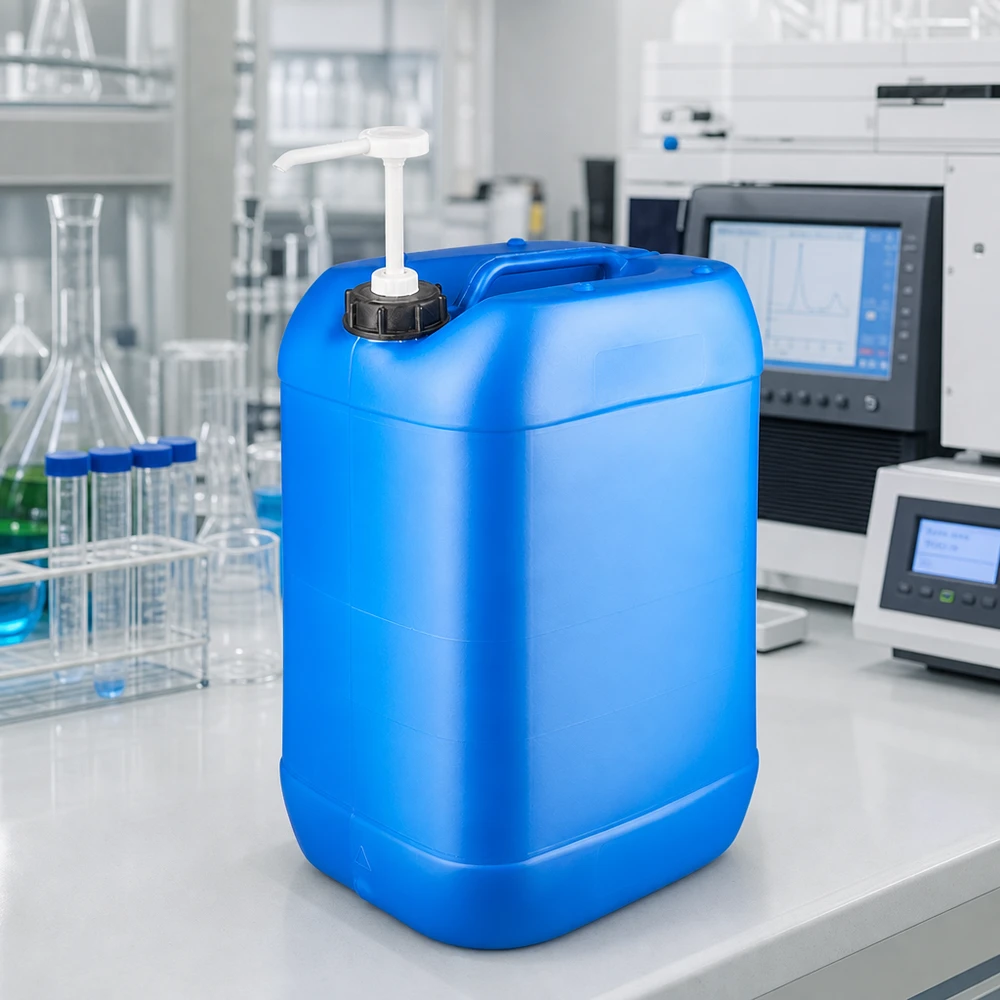 Lebensmittelechter blauer Kunststoffkanister 25 Liter mit Pumpenaufsatz für präzise Dosierung