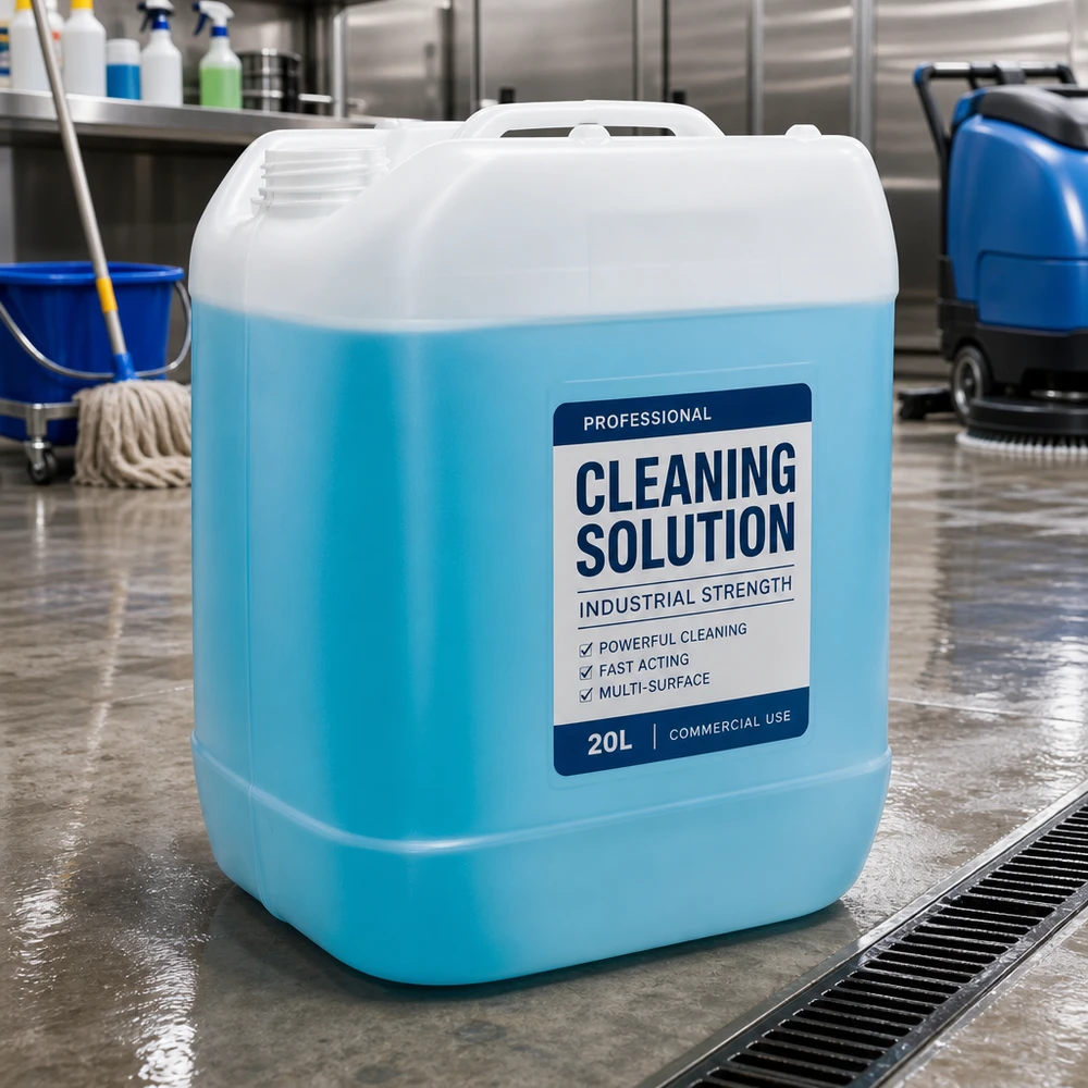 Jerrican de 20 litres sans bouchon Bidon bleu de 20 litres contenant une solution nettoyante professionnelle « Industrial Strength » destinée à un usage professionnel