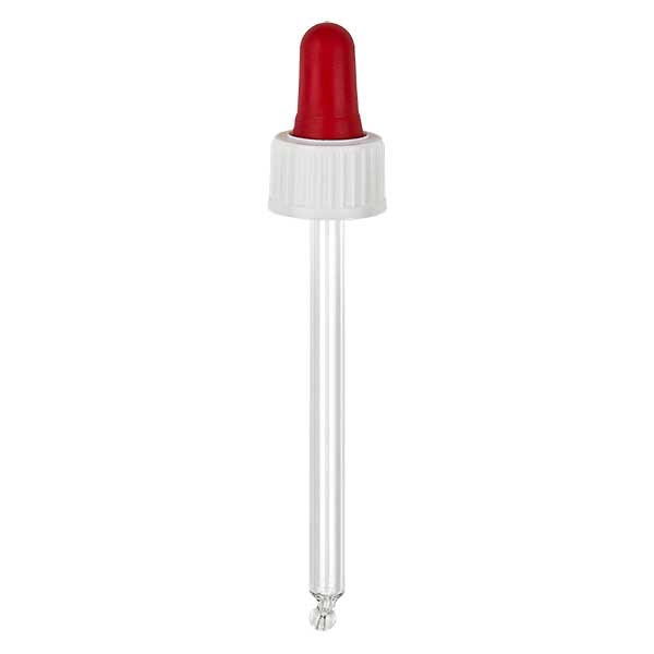 Pipetta contagocce in vetro bianco/rosso DIN18, lunghezza pipetta 85 mm Sta... Pipetta contagocce in vetro bianco/rosso DIN18, lunghezza pipetta 85 mm Sta...