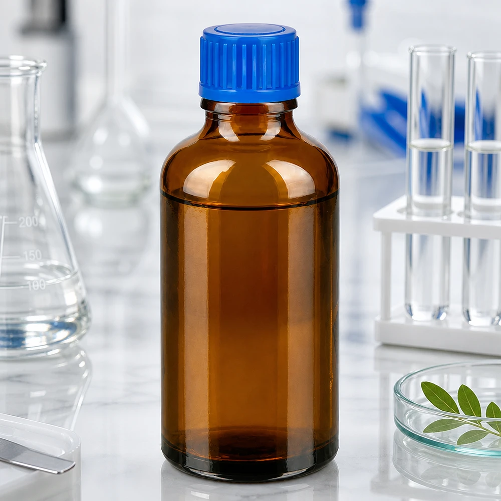 Flacon de 50ml 11mm SV bleu STD BrownLine UT18/50 Bouteille de précision de 50 ml en verre borosilicaté brun avec bouchon de sécurité bleu