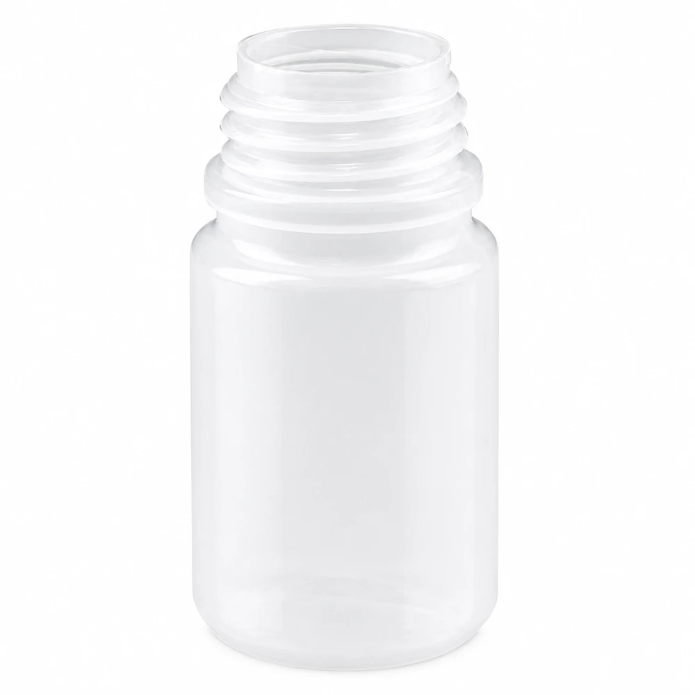 Transparente 50ml Laborflasche mit Gewinde und weitem Hals aus HDPE Kunststoff